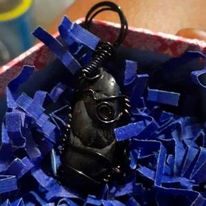 Wirewrapped Natural Black Stone Black Wire